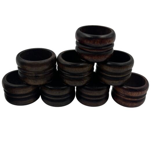 Vintage Wooden Napkin Rings 2 Sets MidCentury Modern Style Handmade Look - Picture 4 of 11